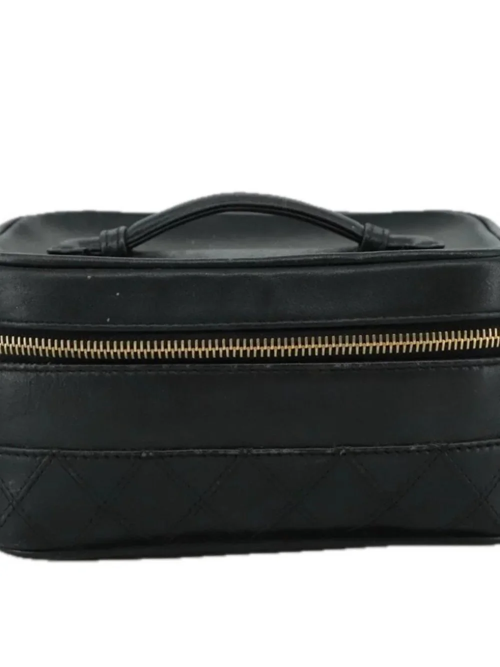 CHANEL Bicolore Vanity Hand Bag Leather Black Gold CC Auth 108585